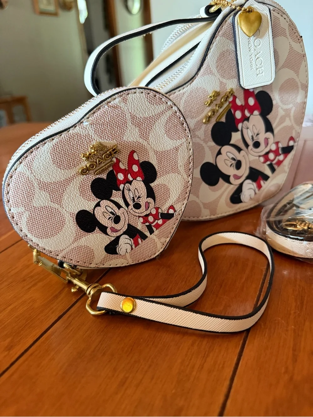 Coach Pink Heart Crossbody with Minnie & Mickey Print